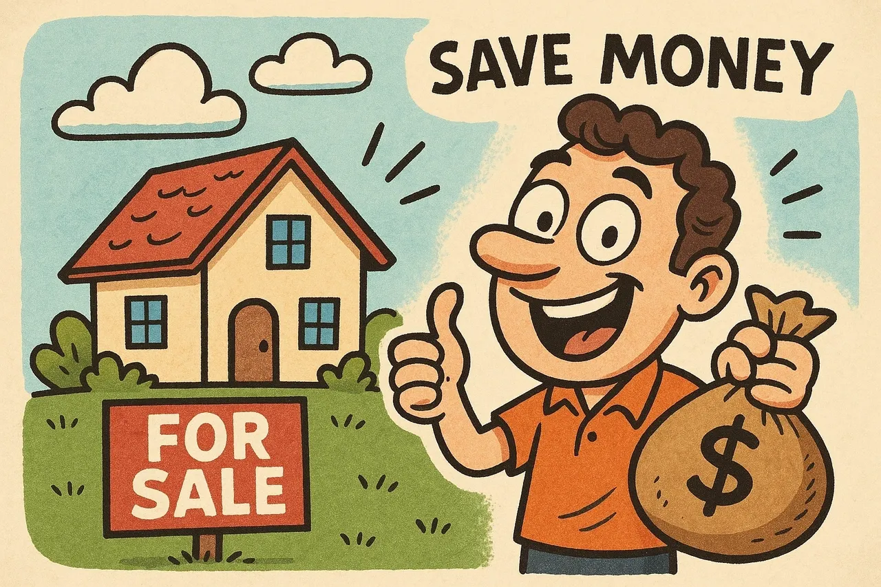 Illustration promoting 1% listing brokers and commission savings for home sellers