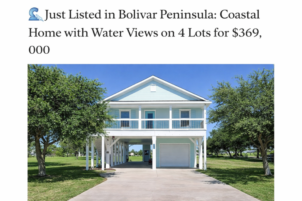 805 Nelson Ave Bolivar TX coastal home for sale with elevated design and water views