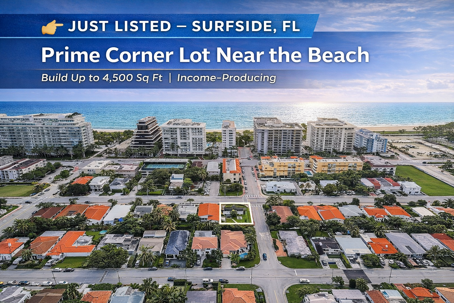 Surfside Florida aerial view near 8900 Harding Ave showing luxury homes and beachfront real estate