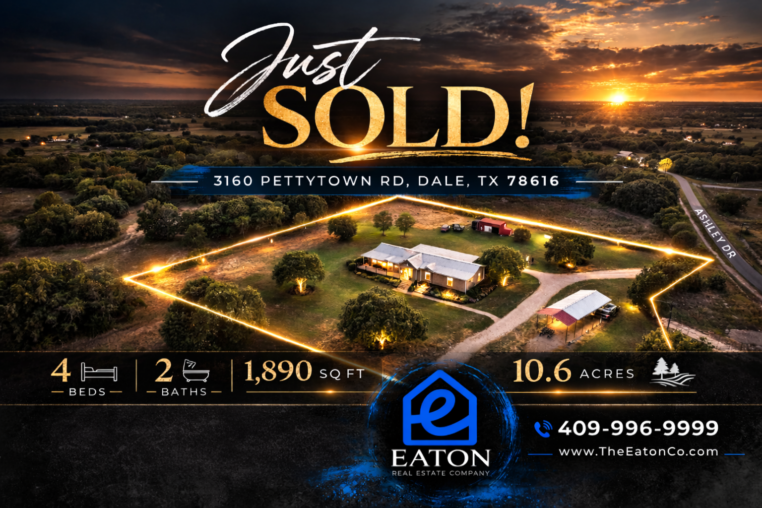 Just sold 10.6 acre property at 3160 Pettytown Rd in Dale Texas featuring 4 bedrooms 2 bathrooms and 1890 square feet by Eaton Real Estate Company