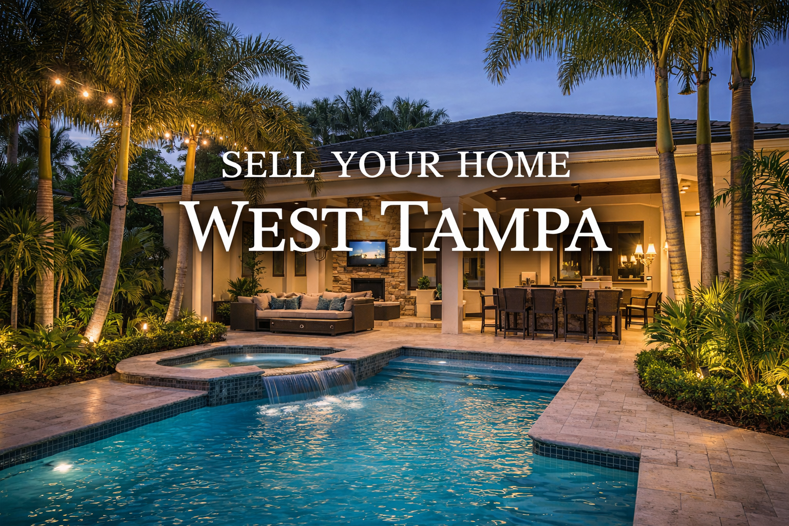 West Tampa luxury home with pool at twilight