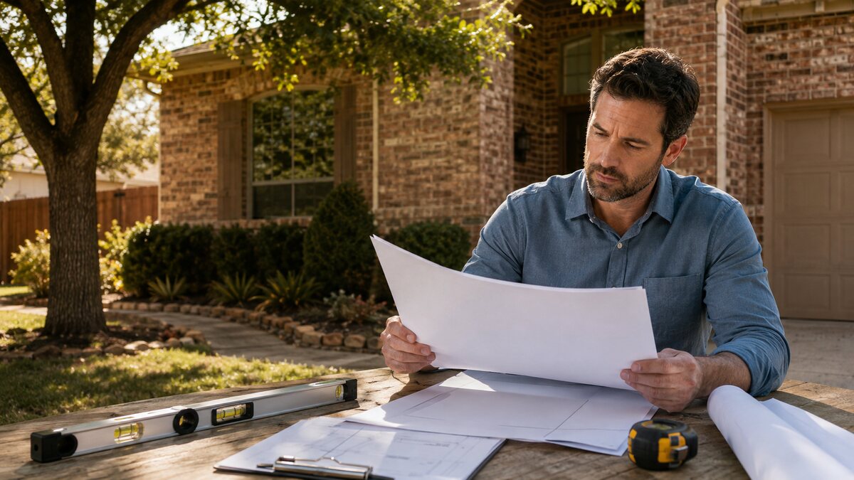 Texas homeowner reviewing foundation evaluation documents