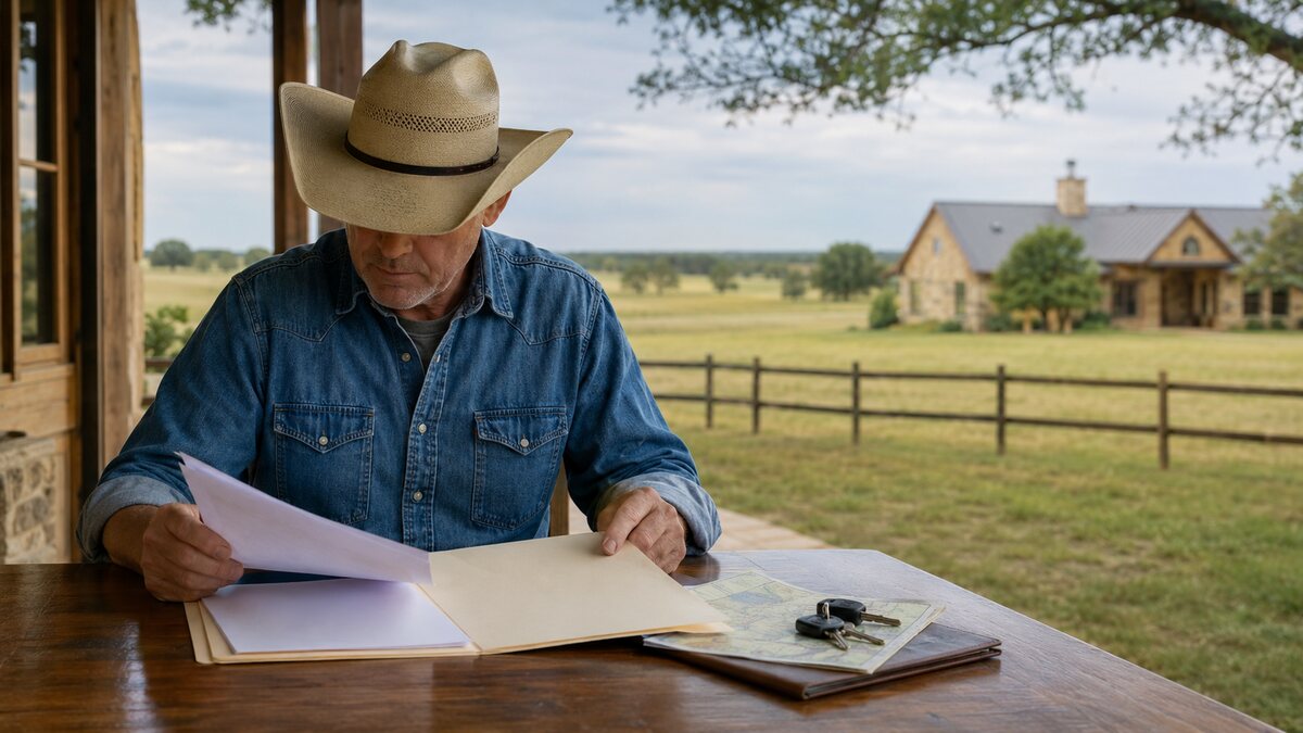 Texas landowner reviewing records for rural acreage