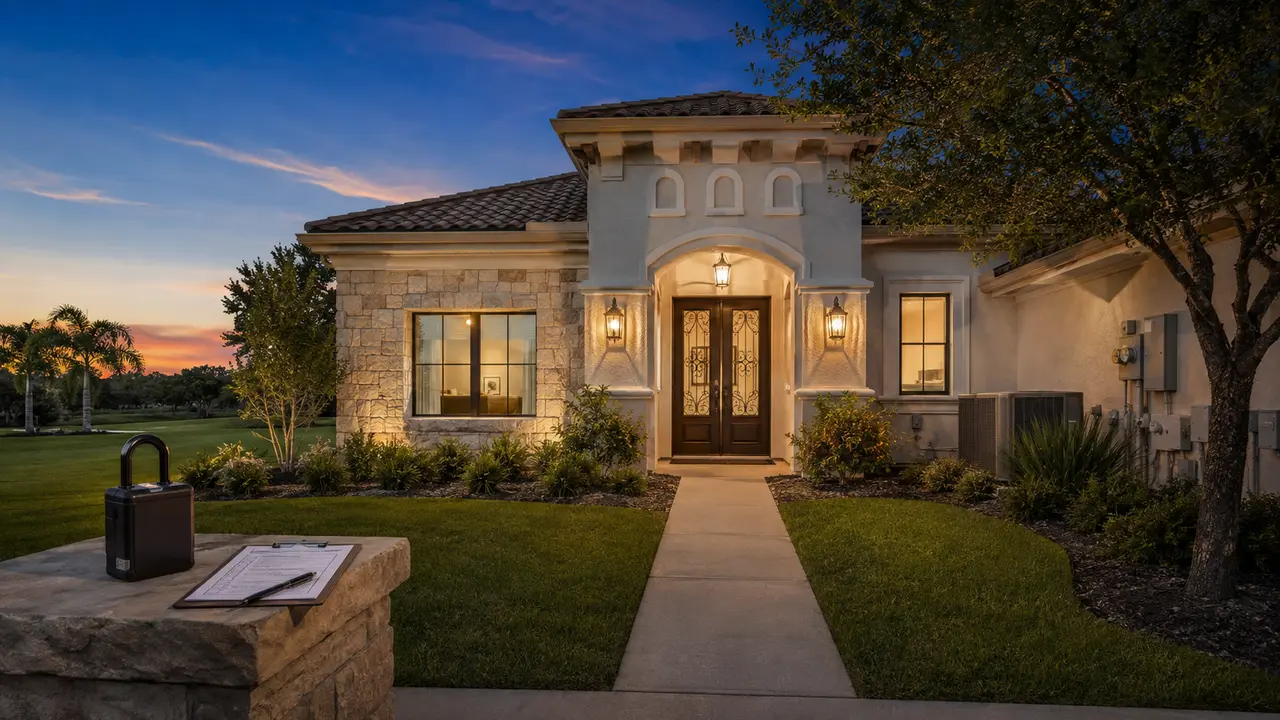 Secure vacant home prepared for sale at blue hour