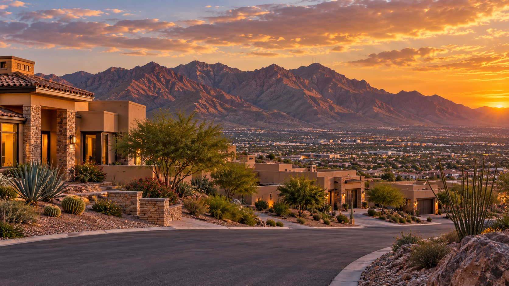 El Paso residential neighborhood with desert landscaping and the Franklin Mountains