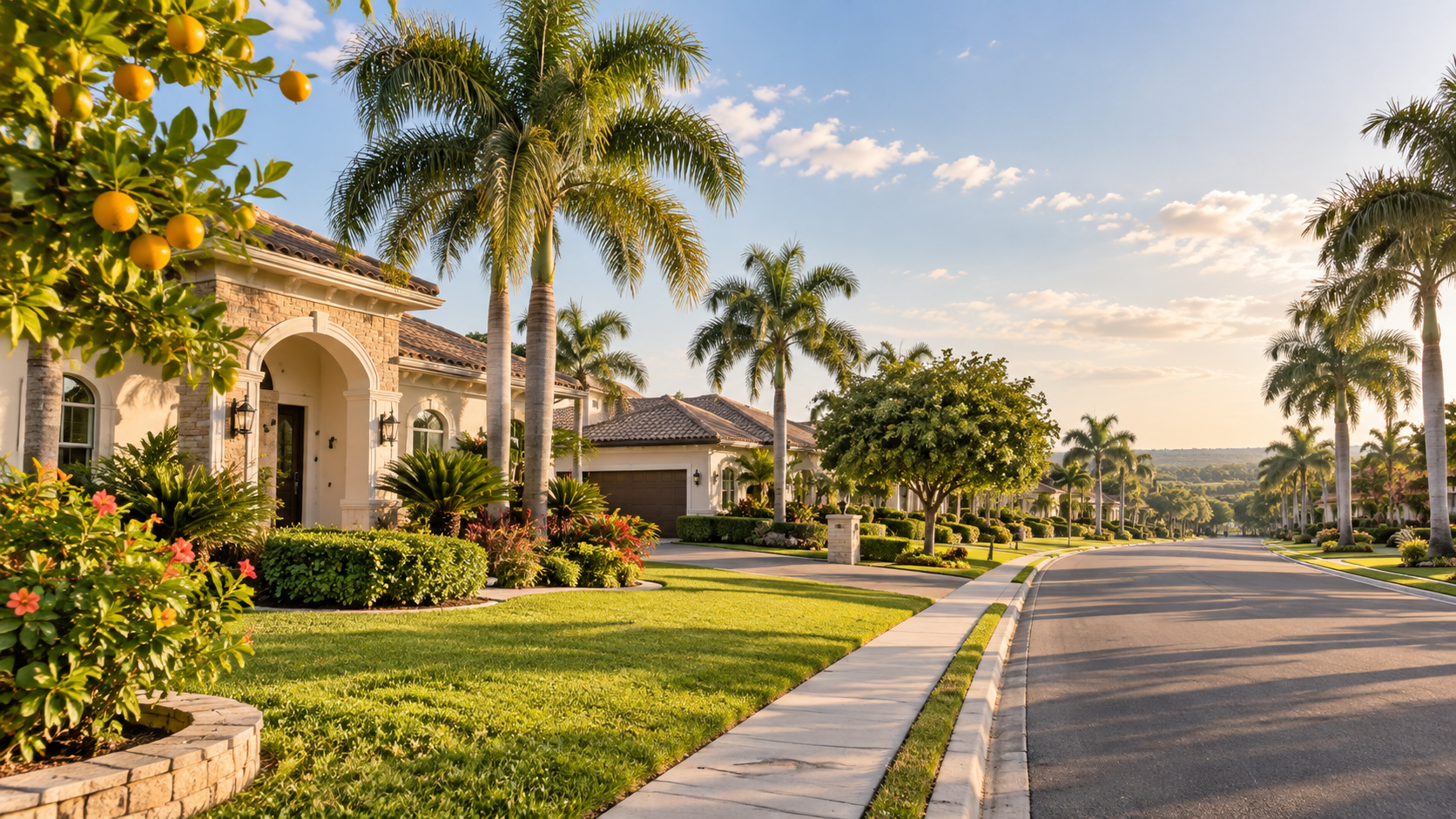 Rio Grande Valley residential neighborhood with palm trees and South Texas landscaping