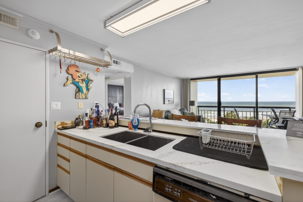 Kitchen at 5220 Seawall Boulevard Unit 735, Galveston, photographed for Eaton in May 2026