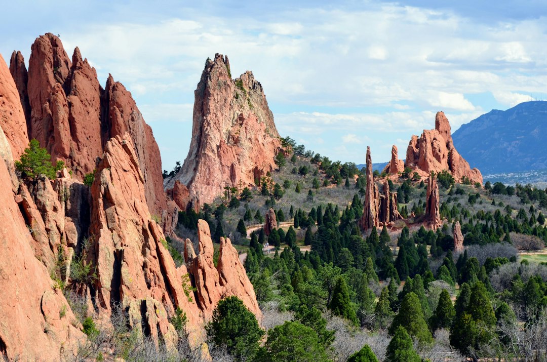 Jutting red peaks reach for the sky at Garden of the Gods.