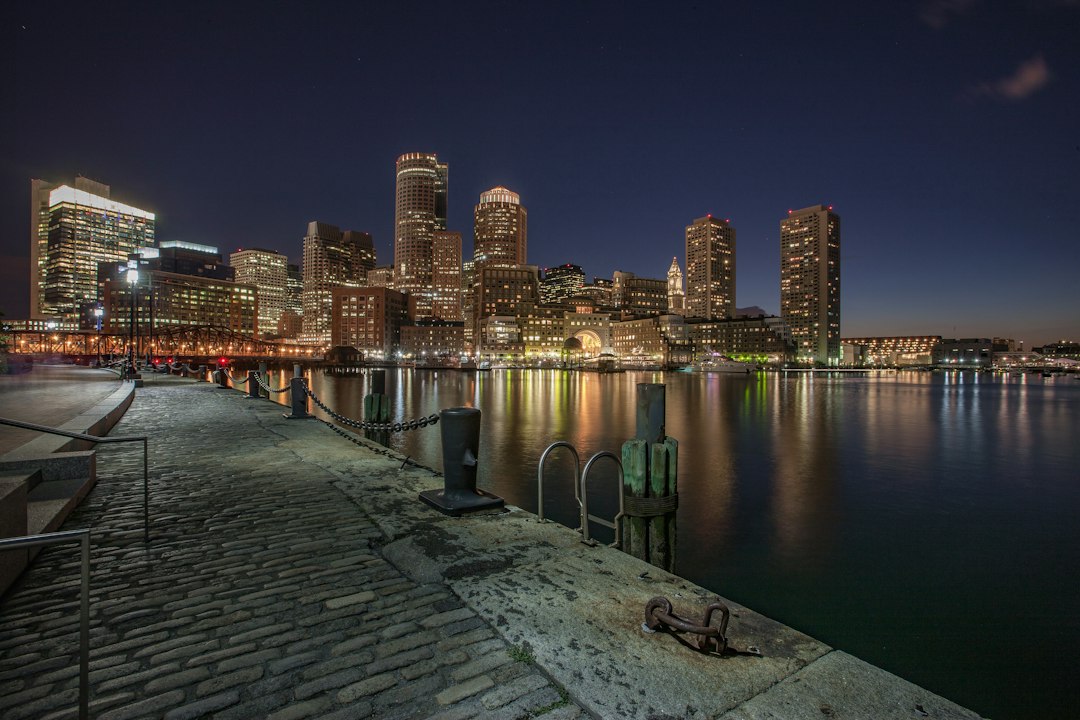 Just Before Dawn Waterfront View of Boston from South Boston